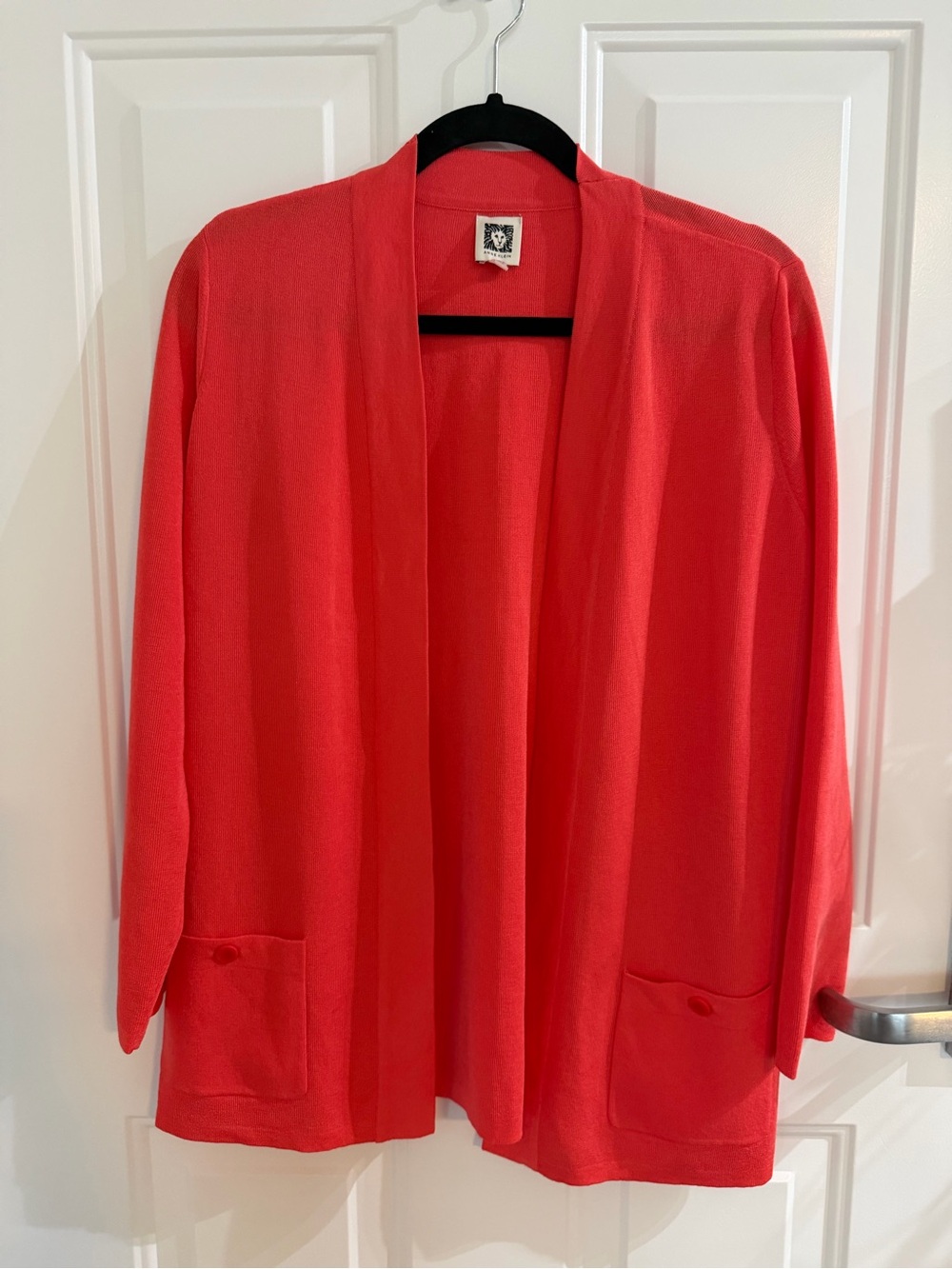 Anne Klein Women’s Open-Front Coral Red Cardigan Sweater